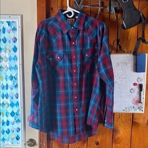 Ely Cattleman Men's Plaid Button-Down Shirt - Blue & Red